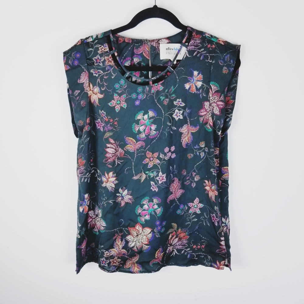 Alice blue stitch fix floral cap sleeve blouse sm
